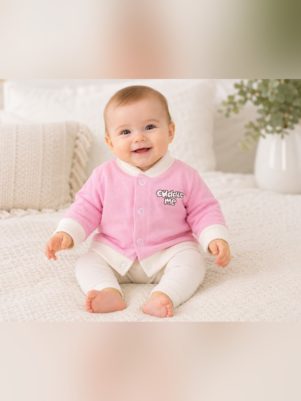 Vintage Cuddlez Me Pink Baby Jacket 0-6 Months Soft Snap Front Infant Sweater
